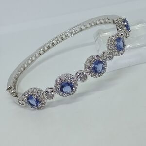 * silver plated brass with blue CZ simulated topaz stones bracelet